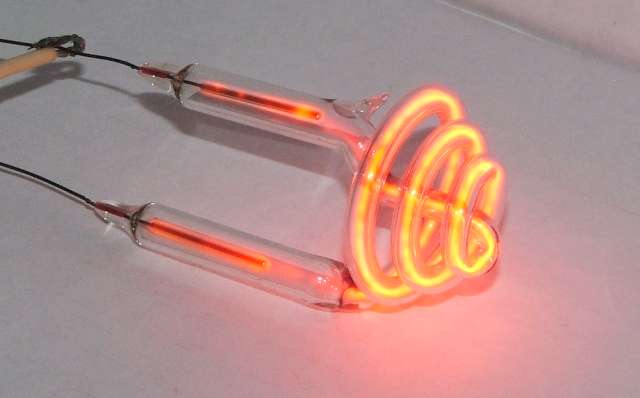 Miniature Wire-Ended Neon Spiral Lamp - Shown while alight