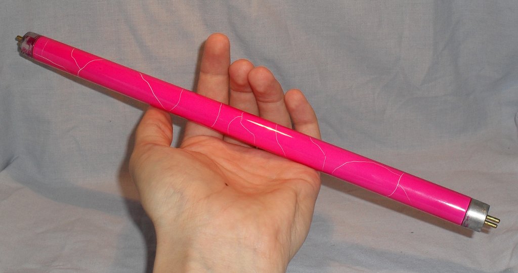 Philips TL 8W/35 - Pink Coated Fluorescent Tube - Shown held in hand to show relative scale