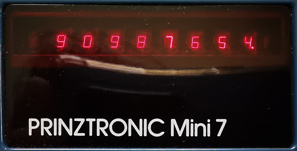 Prinztronic Mini 7 Calculator display showing digits 9 through 4