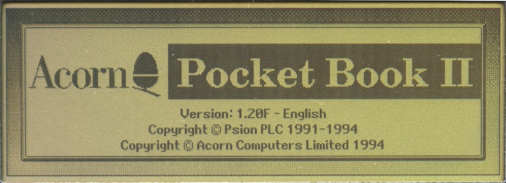 Display of an Acorn Pocket Book II showing the System Information Screen