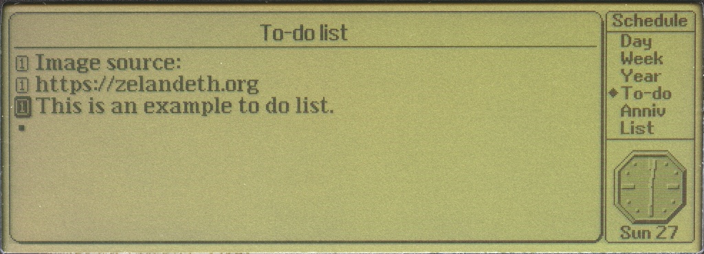 Schedule application running on an Acorn Pocket Book II showing the To-Do list view