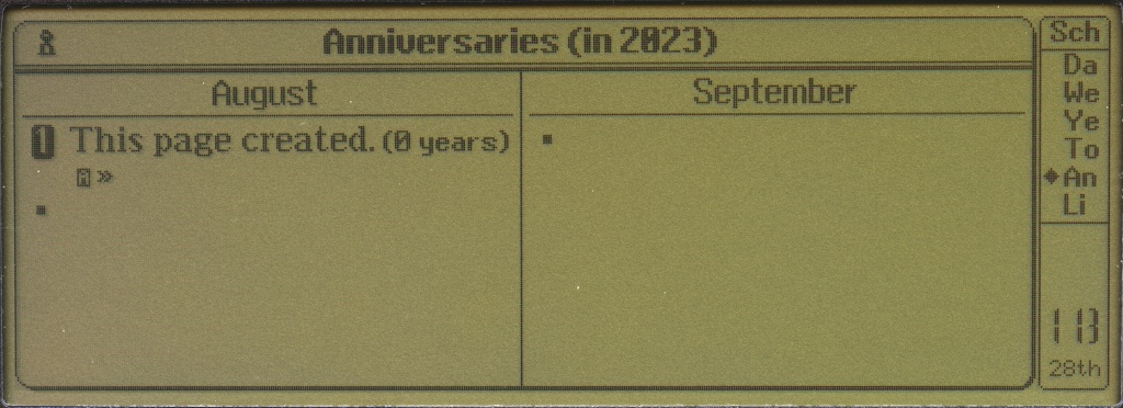 Acorn Pocket Book II Schedule application shown in Anniversary View Mode