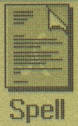 Detail of the application icon of the "Spell" application on an Acorn Pocket Book II