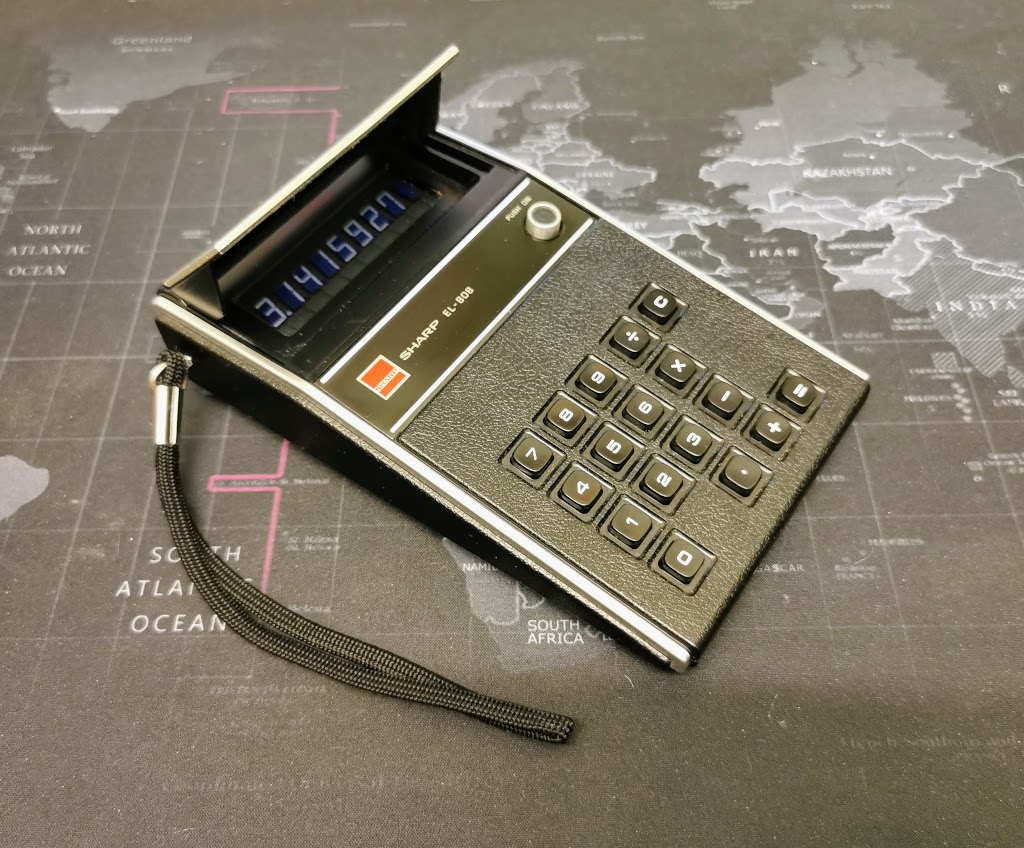 Front side view of Sharp EL-808 in use