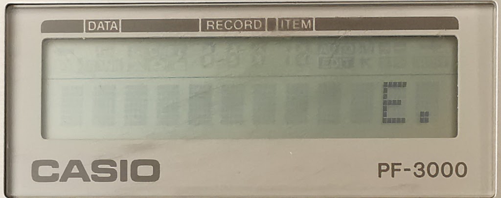 Casio PF-3000 display detail showing an indication of arithmetic error