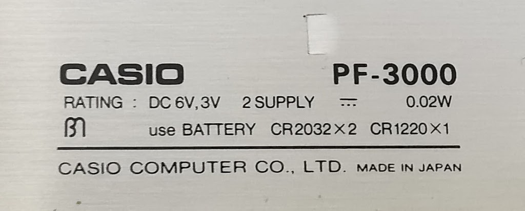 Casio PF-3000 Battery Cover Text Detail