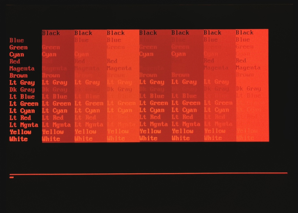Toshiba T5200 showing VGA colour text contrast test on internal plasma display
