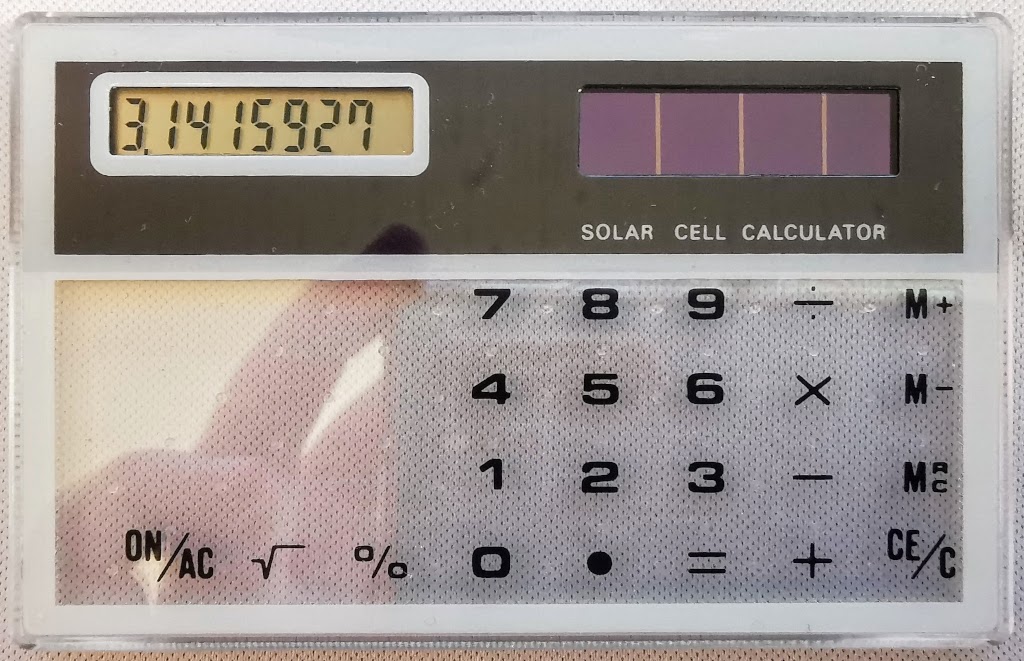 General closeup of the front of the generic transparent calculator