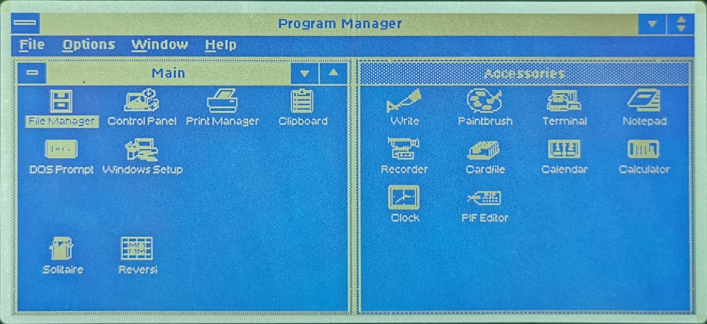 Windows 3.0 Program Manager running on a Toshiba T1200