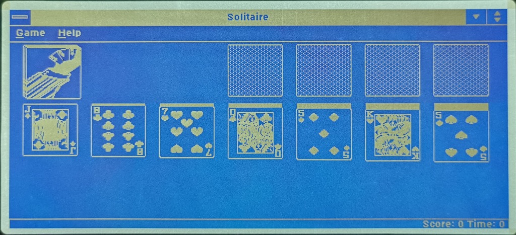 Solitaire for Windows 3.0 running on a Toshiba T1200