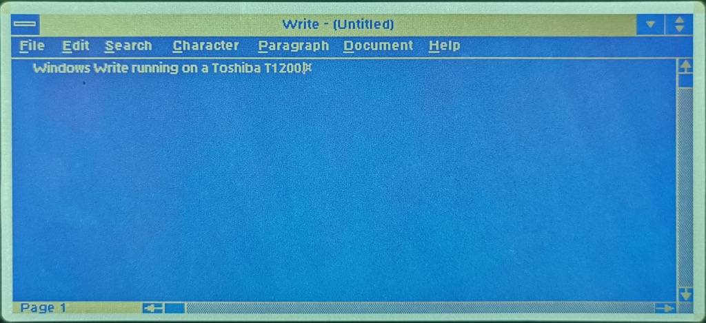 Windows Write 3.0 running on a Toshiba T1200